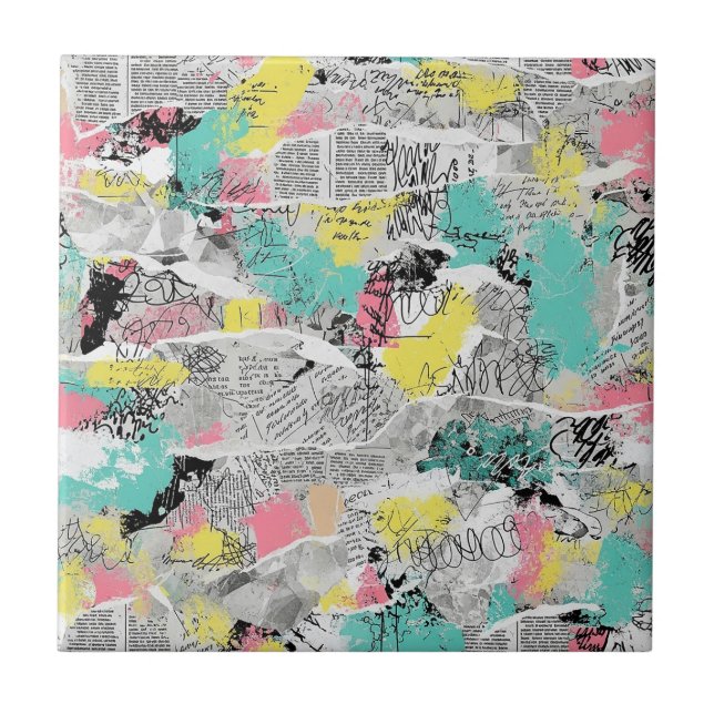 Färgrik urban graffiti-mönster (3) kakelplatta (Framsidan)