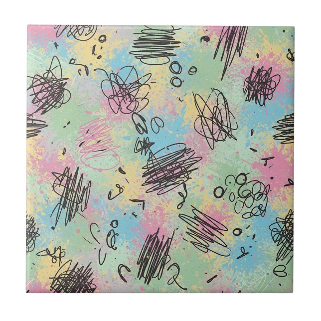 Färgrik urban graffiti-mönster (4) kakelplatta (Framsidan)