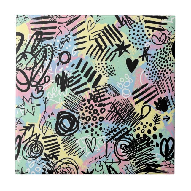 Färgrik urban graffiti-mönster (9) kakelplatta (Framsidan)