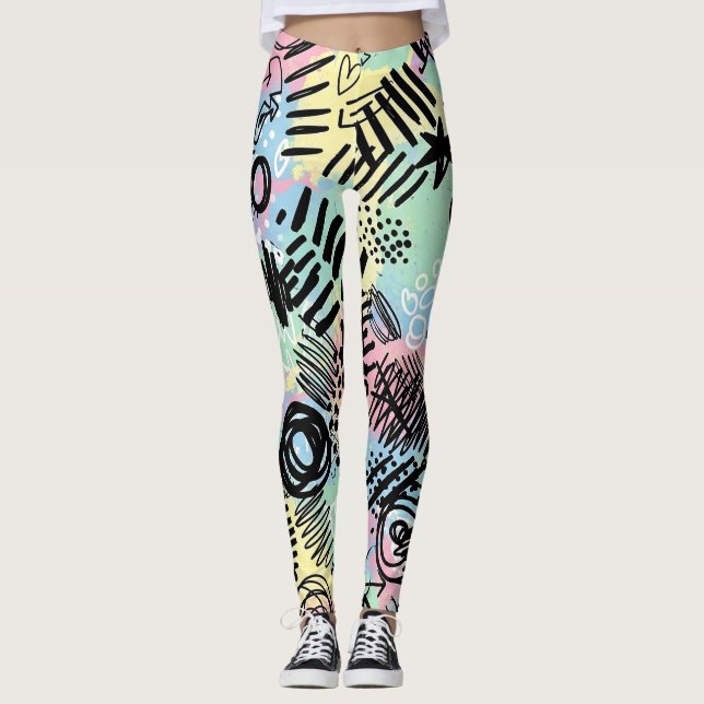 Färgrik urban graffiti-mönster (9) leggings (Framsida)