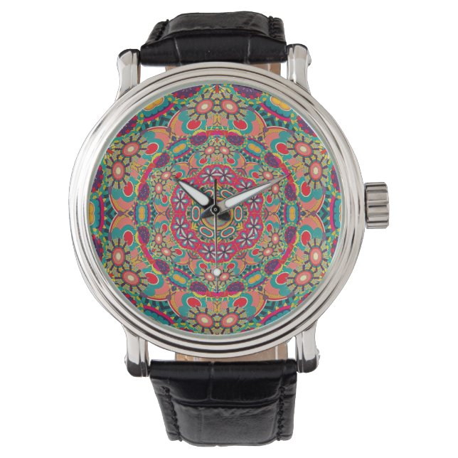 Färgrik Utförlig Kalejdoskop Mandala Mönster Armbandsur (Framsida)