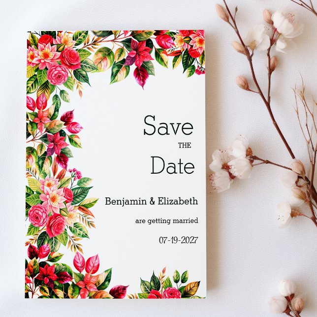 Färgrik vacker landlig blomsterlig Save the Date Inbjudningar (Colorful beautiful country floral Save the Date)