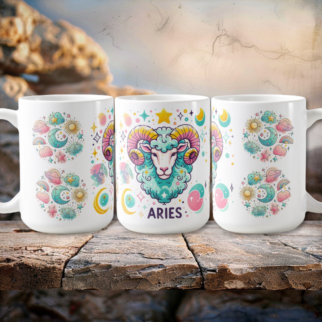 Färgrik Väduren Zodiak Astrologi Tecken Kaffemugg (Colorful Aries Zodiac Astrology Sign Coffee Mug)