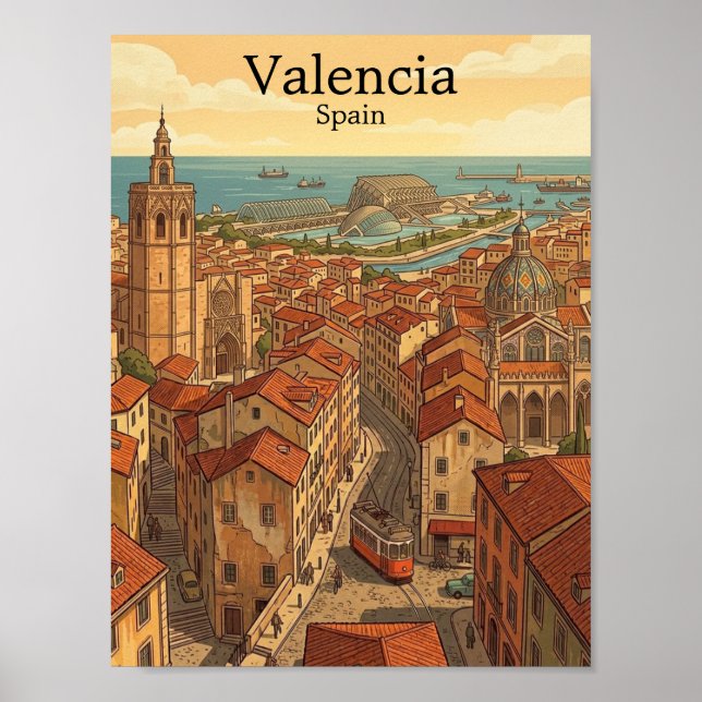 Färgrik Valencia Spanien Vintage Resa Poster (Framsidan)