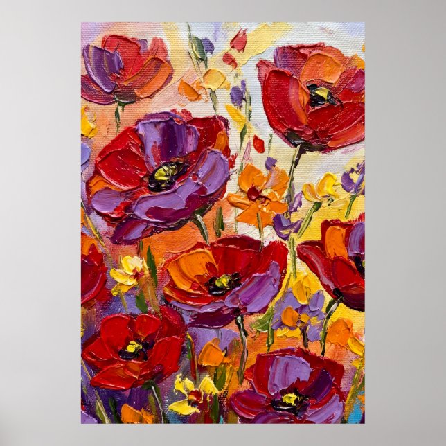 Färgrik vallmo- & blomsterkonst poster (Framsidan)