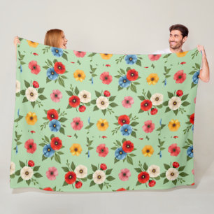 Färgrik vallmoväxt blommönster fleece 