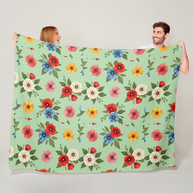Färgrik vallmoväxt blommönster fleece  (På plats)