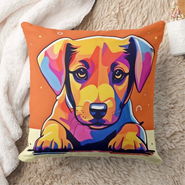 Färgrik Valp Konst Kudde (Filt)