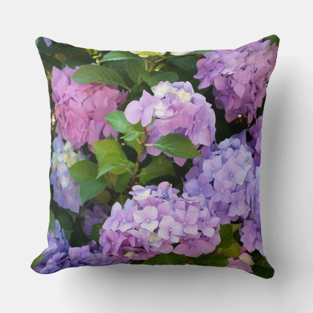 färgrik vanlig hortensia kudde (Framsida)