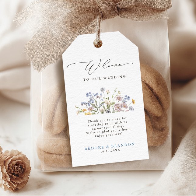 Färgrik vår äng blommig trädgård bröllop presentetikett (Colorful Spring Wildflower Meadow Garden Wedding Gift Tags)