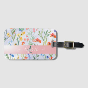 Färgrik vår äng med vilda blommor monogram bagagebricka