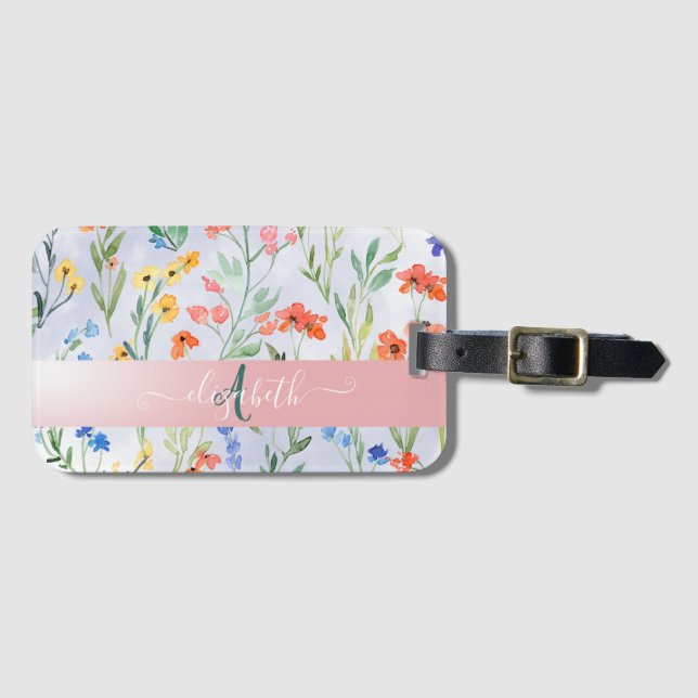 Färgrik vår äng med vilda blommor monogram bagagebricka (Framsida horisontal)