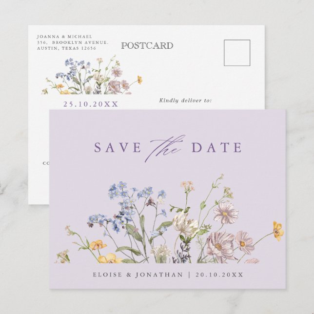Färgrik vår äng med vilda blommor  Spara datum Vykort (Fram/baksida)