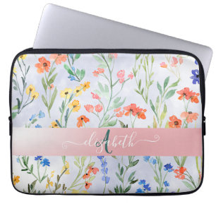 Färgrik vår ängsblomma äng Monogram Laptop Fodral