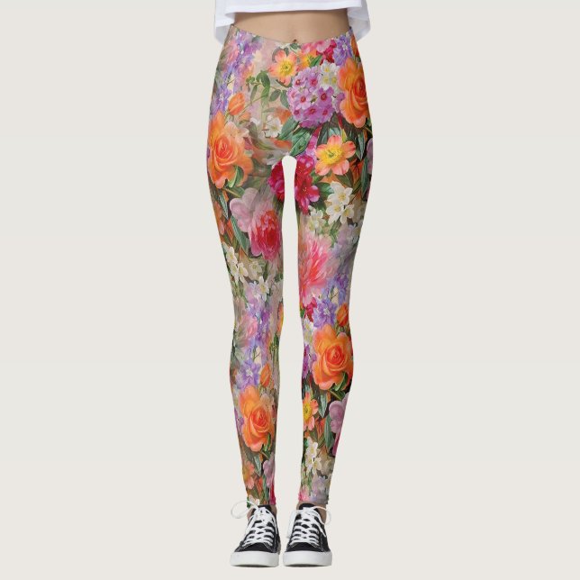 Färgrik vår blommor leggings (Framsida)
