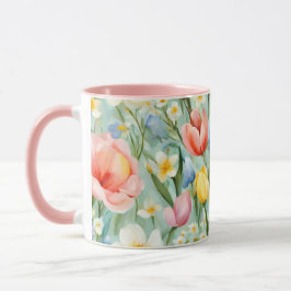 Färgrik vårblomma fält. Målning Mugg