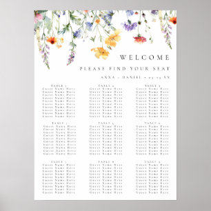 Färgrik vårblommig bröllopsplatskarta poster