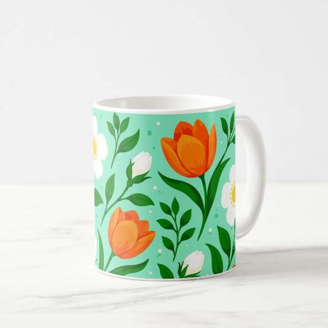 Färgrik Vårblommig Sömlös Mönster Kaffemugg (Framsida höger)