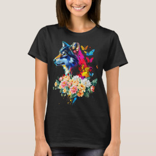 Färgrik Varg Ansikte Söta Djur Vargälskare Kvinnor T Shirt