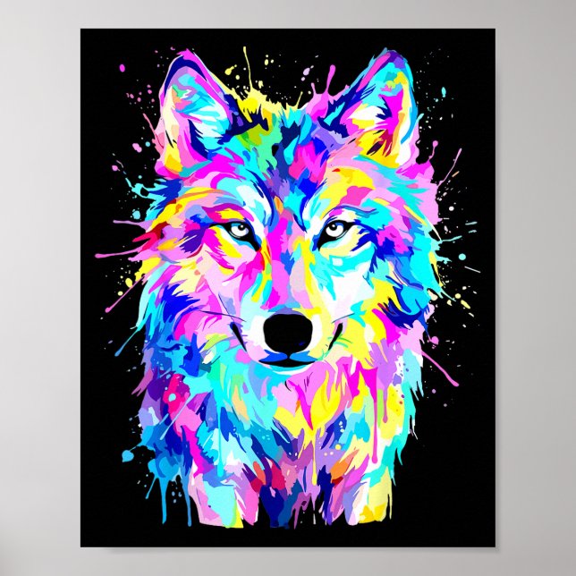 Färgrik varg splash art vilda djur djur  poster (Framsidan)
