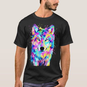 Färgrik Varg Splash Art Vilda Djur T Shirt