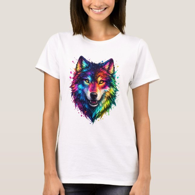 Färgrik Varg T Shirt (Framsida)