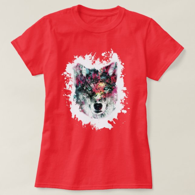 Färgrik Vargkonst T Shirt (Design framsida)