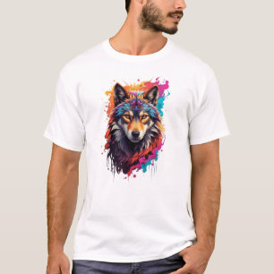 Färgrik vargporträtt Abstrakt djurkonst-87694 T Shirt
