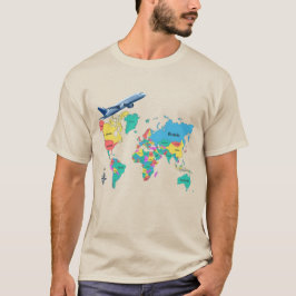 Färgrik världskarta och flygplan Vintage Resa T-Sk T Shirt
