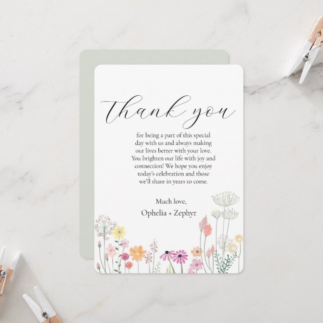 Färgrik vårvildblomsreception tack inbjudningar (Fram/Back In Situ)