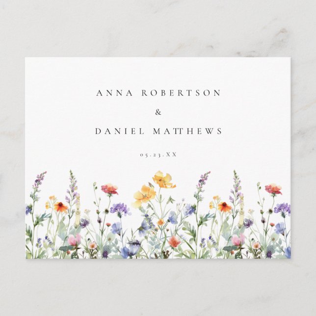 Färgrik Vattenfärg Blommig Bröllops RSVP Vykort (Framsida)