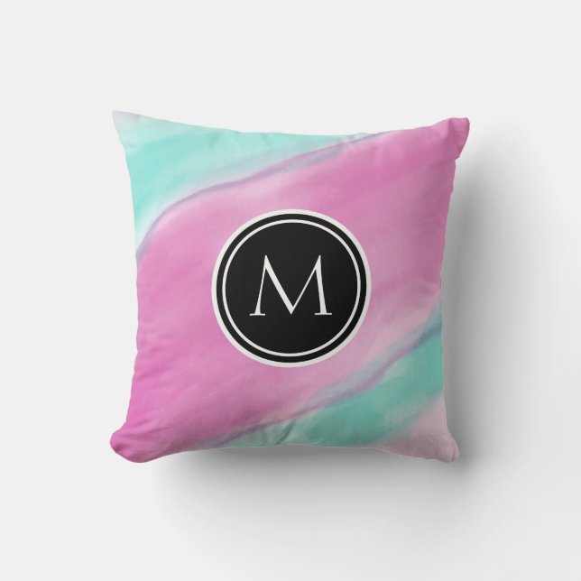 Färgrik vattenfärg för Monogram Kudde (Framsida)