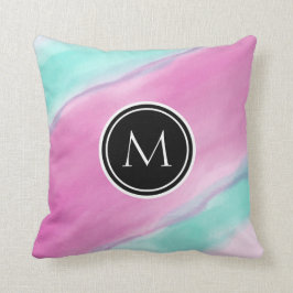 Färgrik vattenfärg för Monogram Kudde