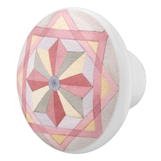 Färgrik vattenfärg geometrisk mönster Blomstrosa Knopp (Höger)