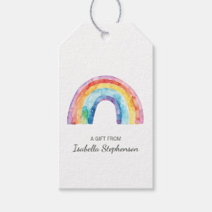 Färgrik Vattenfärg Regnbåge Minimalistisk Presentetikett
