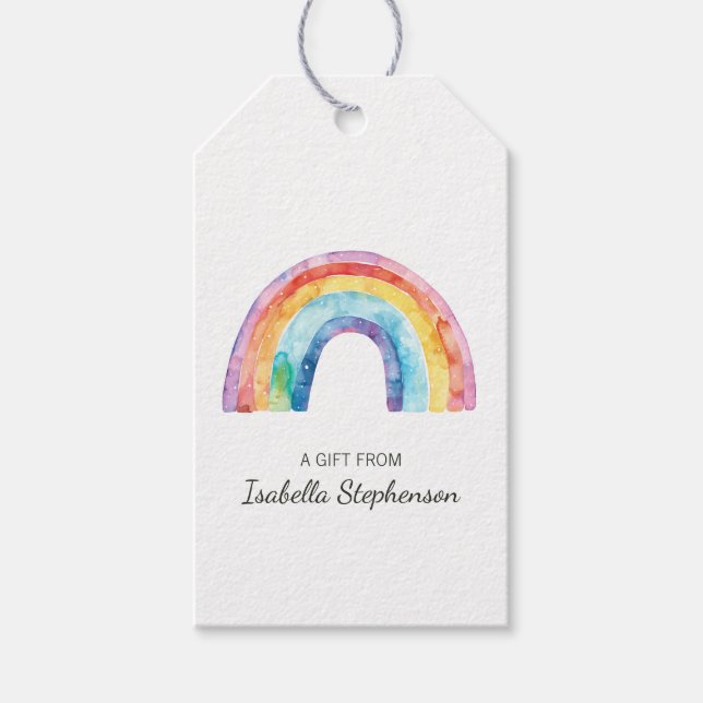 Färgrik Vattenfärg Regnbåge Minimalistisk Presentetikett (Framsidan)