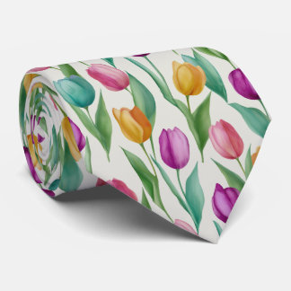 Färgrik Vattenfärg Tulpan Blommönster Slips