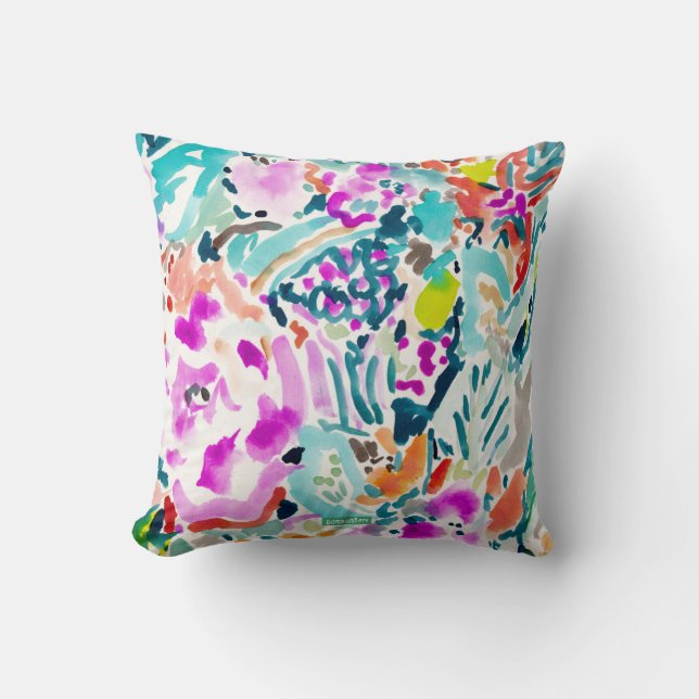 Färgrik vattenfärgblommigt för TRÄDGÅRDS- SKY Kudde (Framsida)