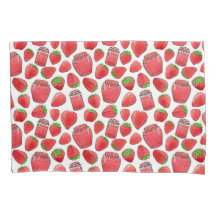 Färgrik vattenfärgjordgubbe- & syltpillowcase