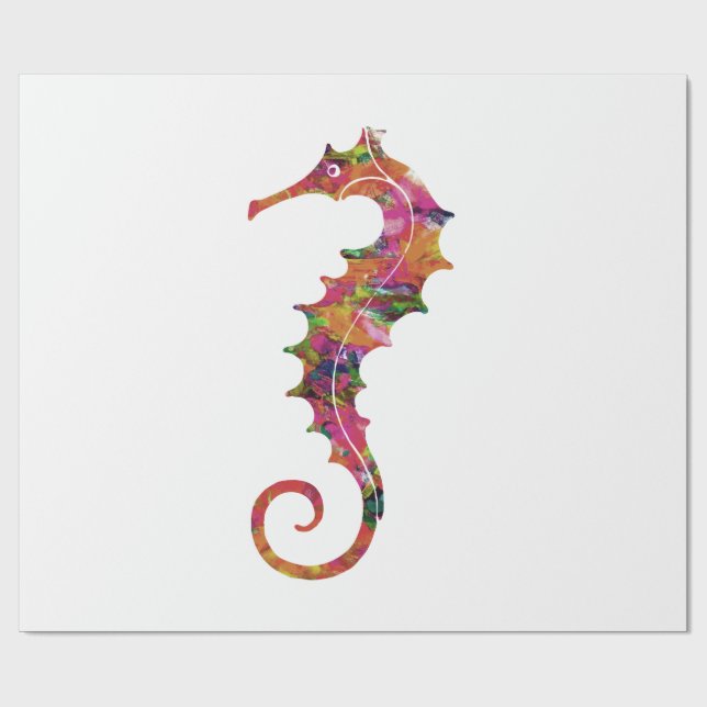 Färgrik vattenfärgseahorse presentpapper (Platt)