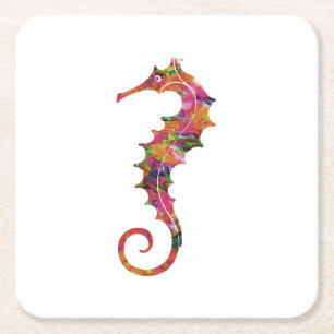 Färgrik vattenfärgseahorse underlägg papper kvadrat