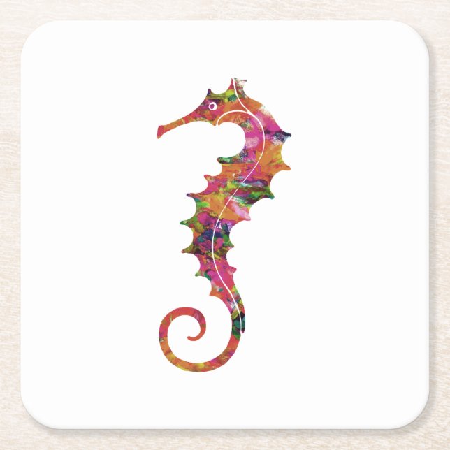 Färgrik vattenfärgseahorse underlägg papper kvadrat (Framsidan)