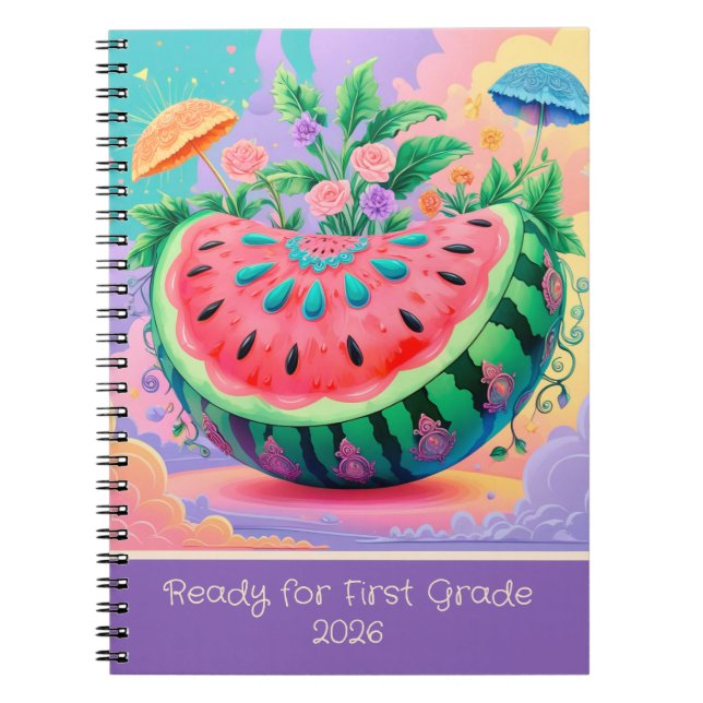 Färgrik vattenmelon för 1:a klass 2026 anteckningsbok (Framsidan)