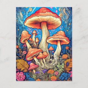 Färgrik vild psykedelisk svampillustration vykort