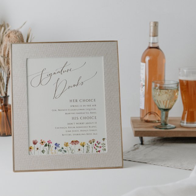Färgrik Vildblomma | Beige-tecknad Dricksedel-skyl Poster (Skapare uppladdad)