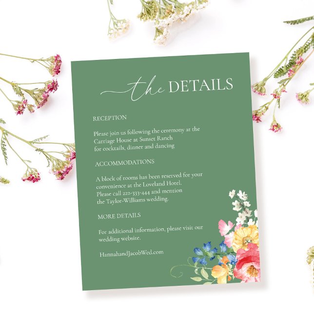 Färgrik vildblomma Salvia Grön Bröllopsdetaljer Tilläggskort (Skapare uppladdad)