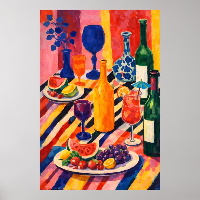 Färgrik vin frukt stilleben affisch, maximalist poster (Framsidan)