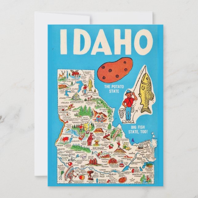 Färgrik Vintage 5x7 Stor Idaho Kartaffisch (Framsida)