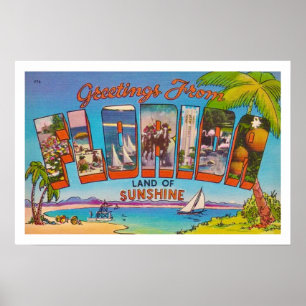 Färgrik Vintage Florida Hälsningar Tryck
