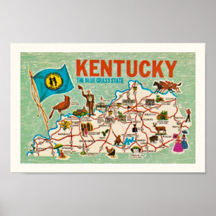 Färgrik Vintage Karttryck från Kentucky Poster